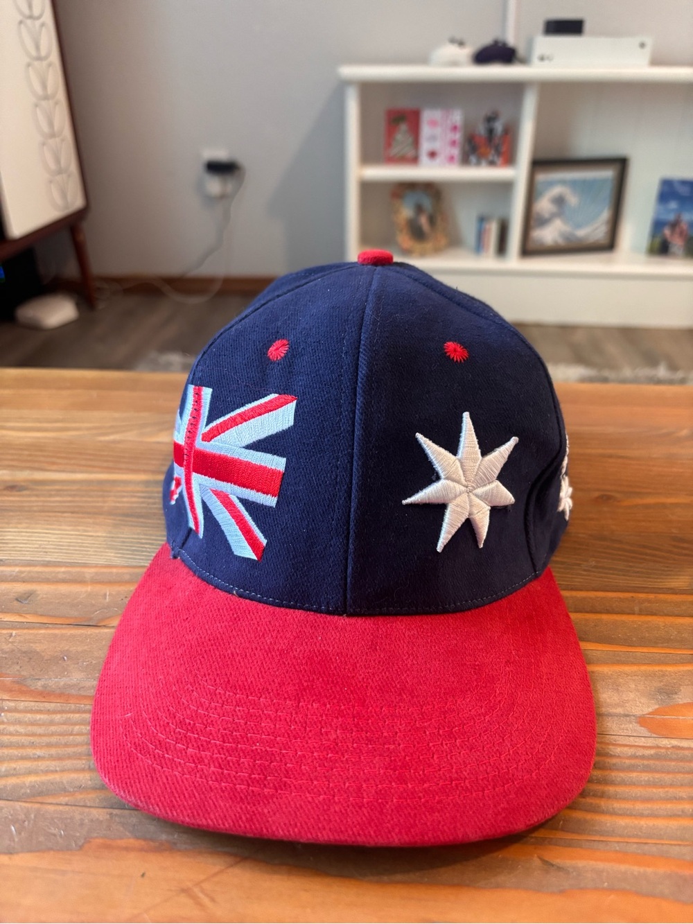 Vintage Australia Flag Snapback Hat Embroidered Retro Navy Red Travel Cap